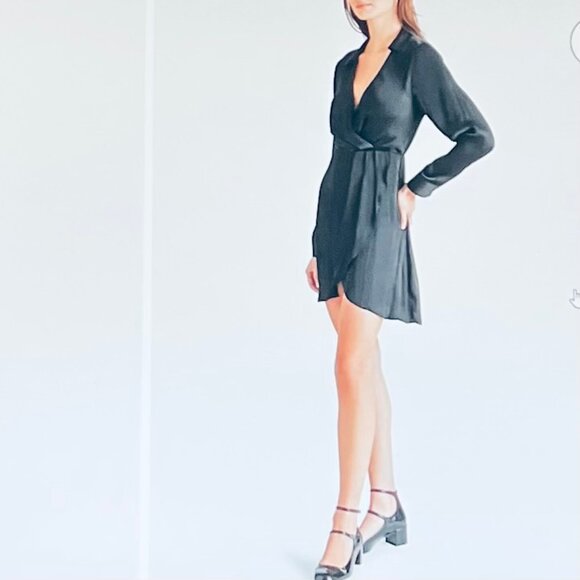 Steve Madden Washed Satin Faux Wrap Dress in black (L) New with Tag - Picture 4 of 13